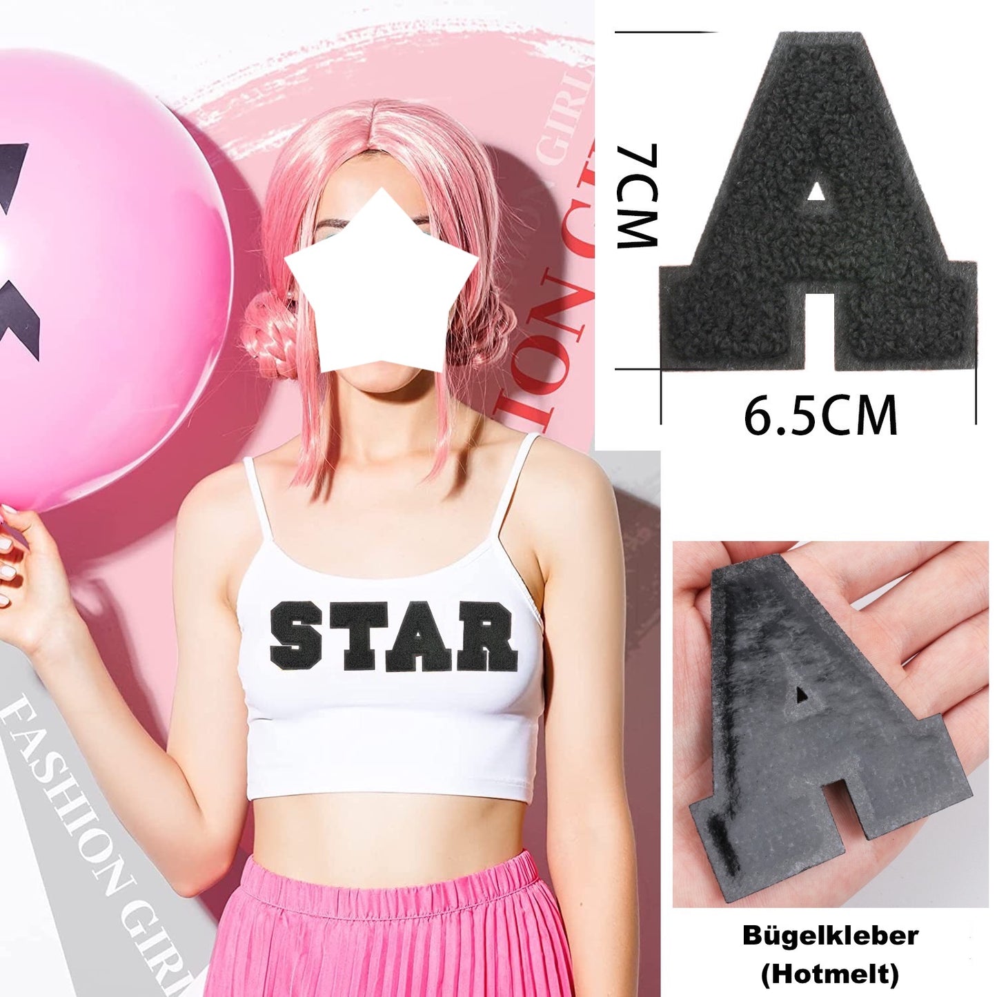 Schwarz 7cm Buchstaben A–Z Chenille Aufnäher Patches zum Aufbügeln für Kleidung DIY