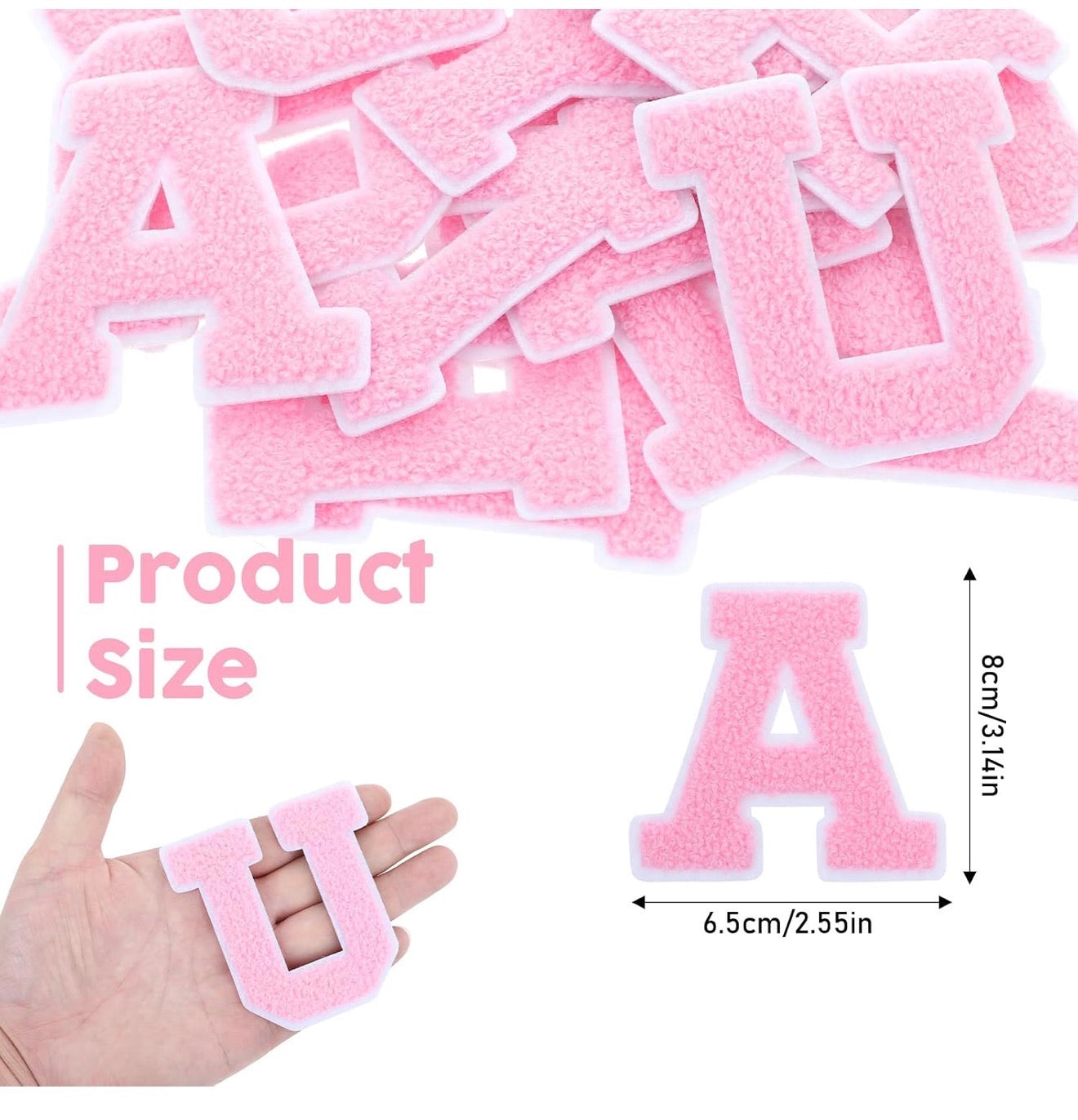 Rosa 8cm Buchstaben A–Z Chenille Aufnäher Patches zum Aufbügeln für Kleidung DIY