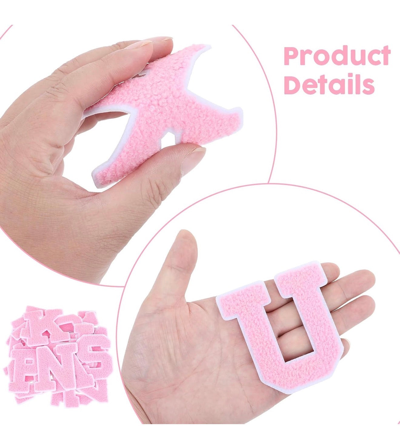 Rosa 8cm Buchstaben A–Z Chenille Aufnäher Patches zum Aufbügeln für Kleidung DIY