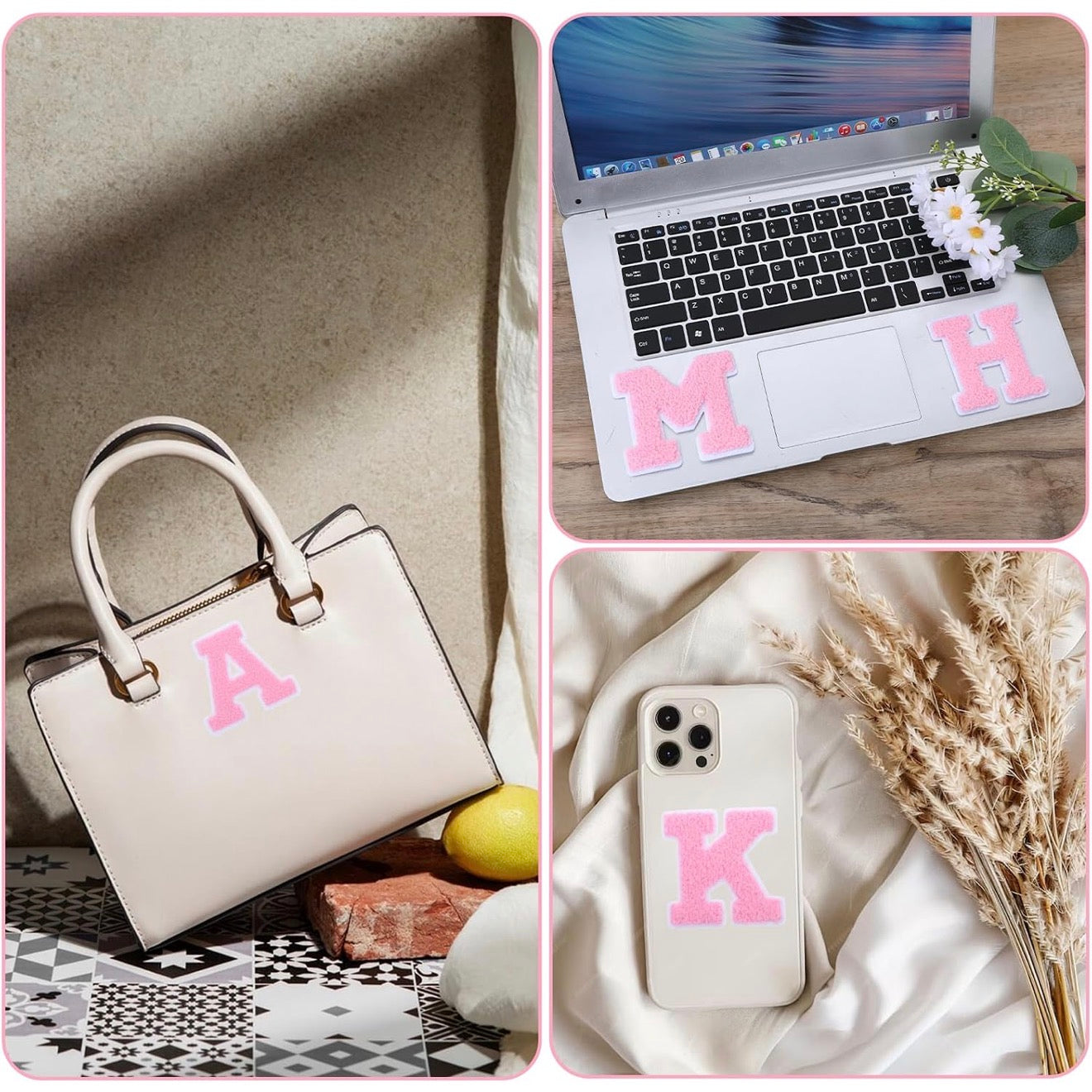 Rosa 8cm Buchstaben A–Z Chenille Aufnäher Patches zum Aufbügeln für Kleidung DIY