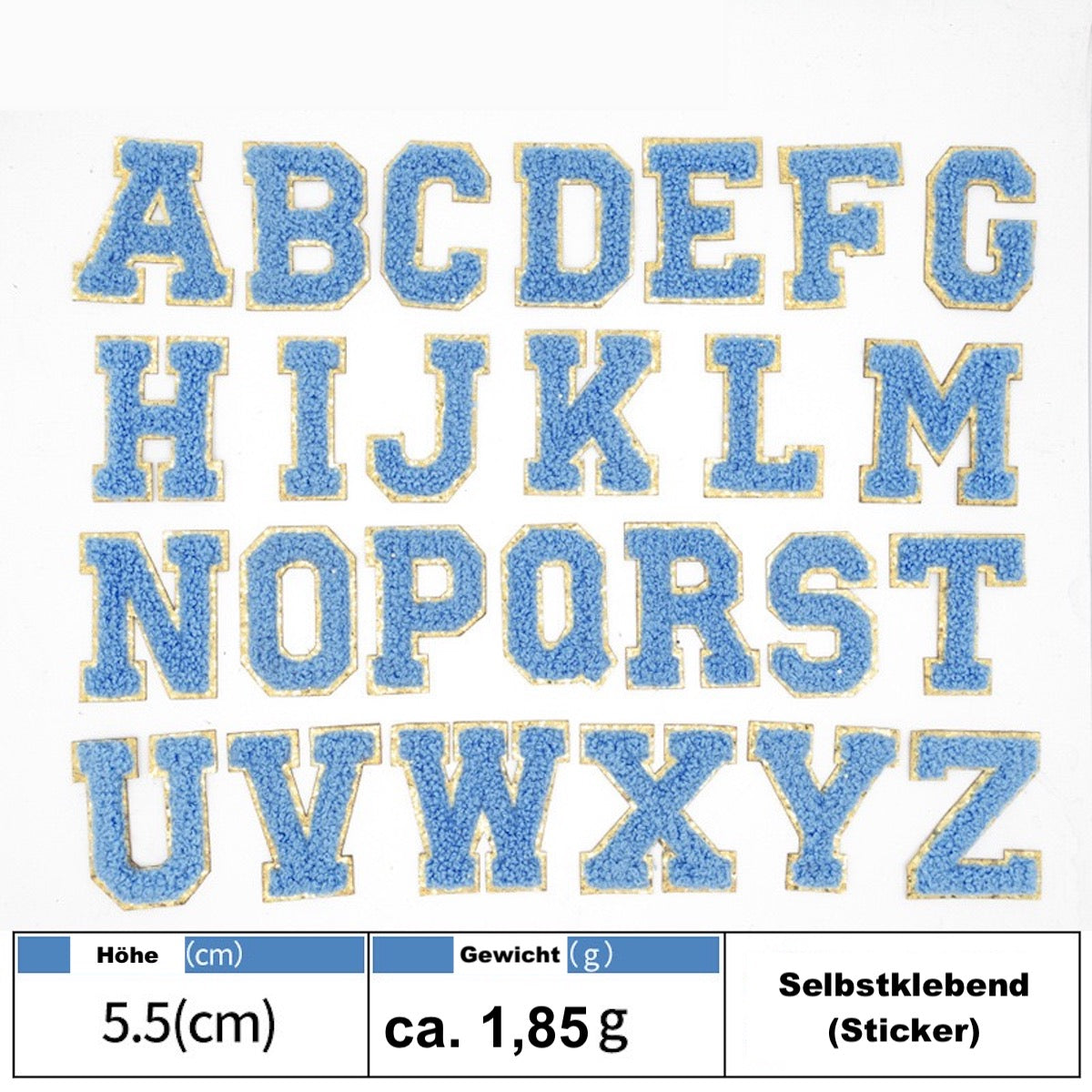 Jeansblau A-Z Chenille Buchstaben Sticker Aufkleber Aufnäher für Handyhülle Kleidung Taschen DIY