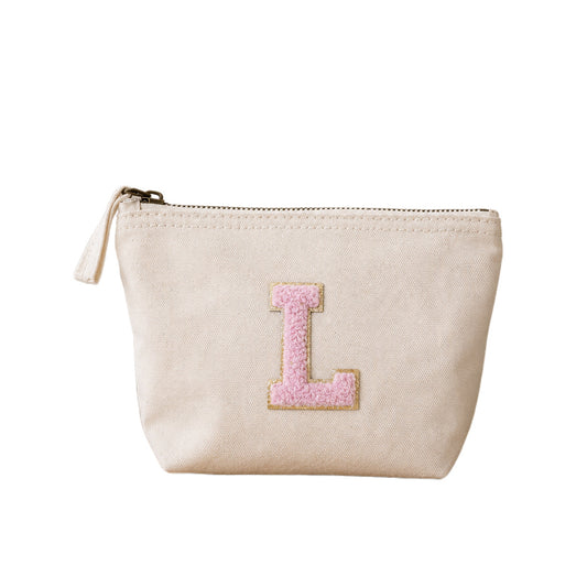 Rosa Initiale Beige Kosmetiktasche S • A–Z • Reise & Geschenkidee Buchstaben