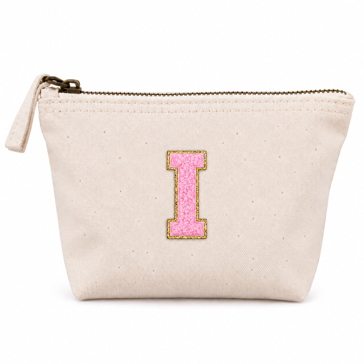 Rosa Initiale Beige Kosmetiktasche S • A–Z • Reise & Geschenkidee Buchstaben