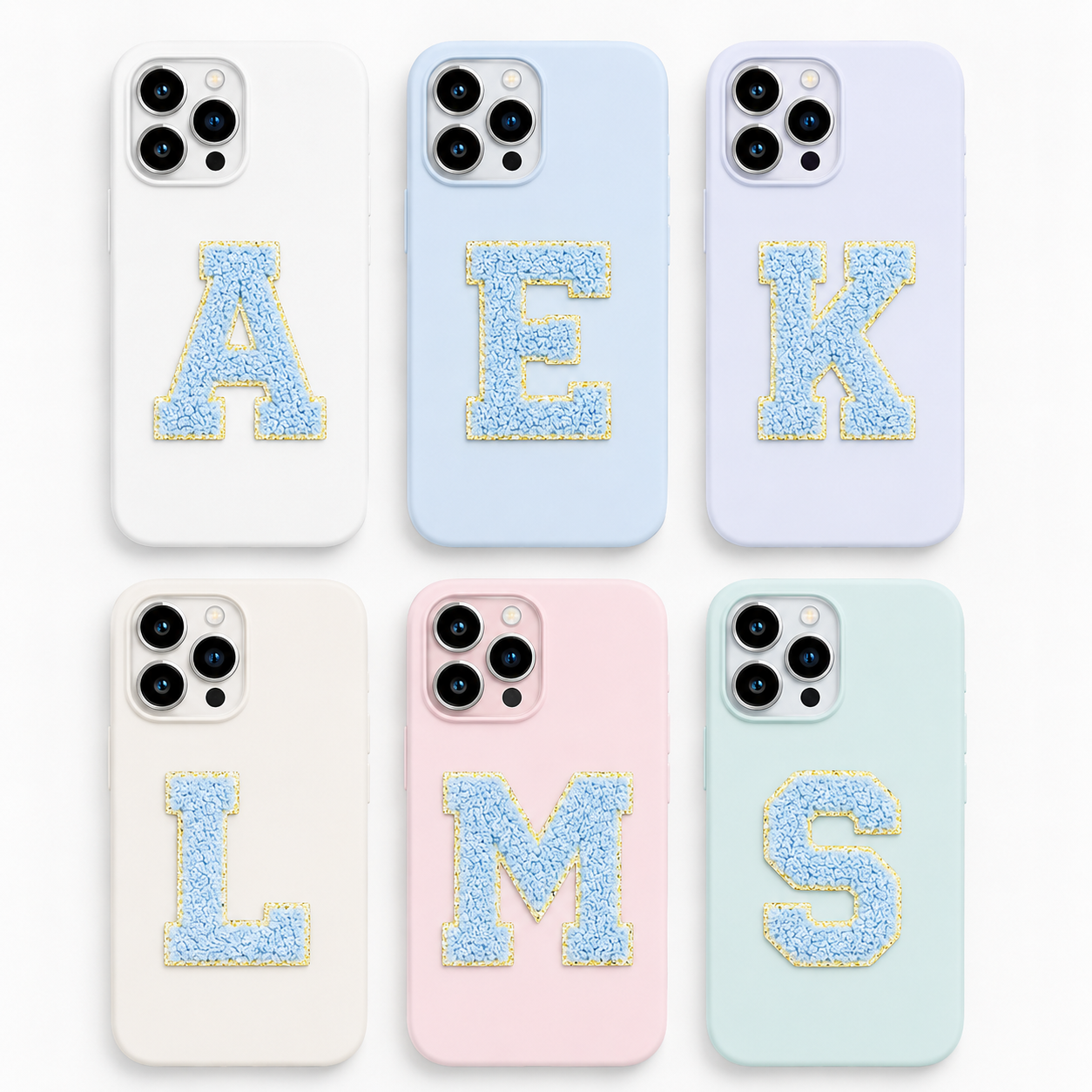 Hellblau A-Z Chenille Buchstaben Sticker Aufkleber Aufnäher für Handyhülle Kleidung Taschen DIY