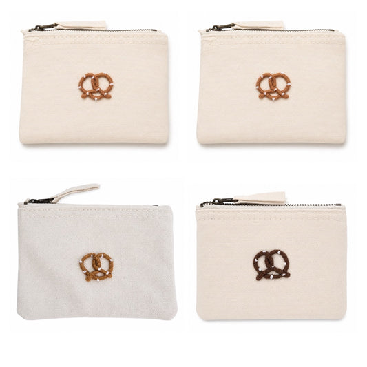 beige Handbestickte Geldbörse mit Brezel – Baumwolle Münztasche Geldbeutel