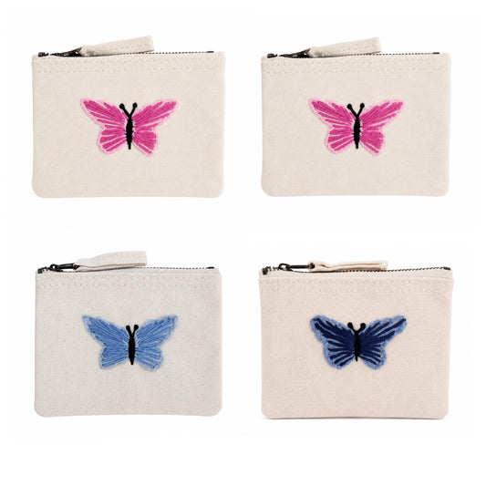Handbestickte Geldbörse mit Schmetterling – Baumwolle Münztasche Geldbeutel Grün Blau Lila Gelb Braun