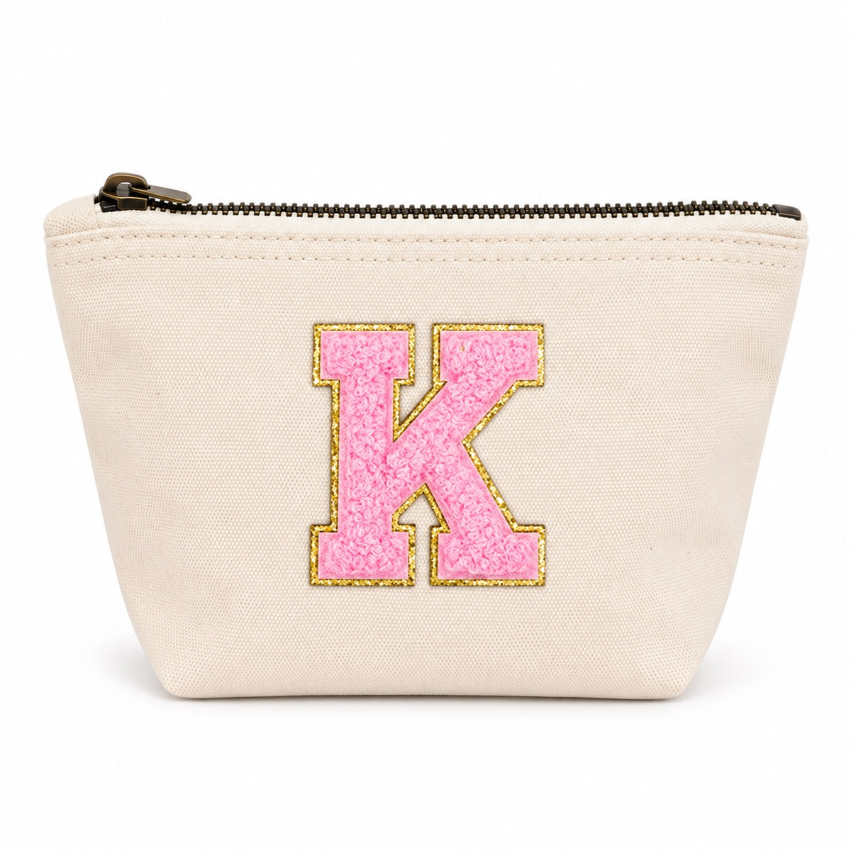 Rosa Initiale Beige Kosmetiktasche S • A–Z • Reise & Geschenkidee Buchstaben