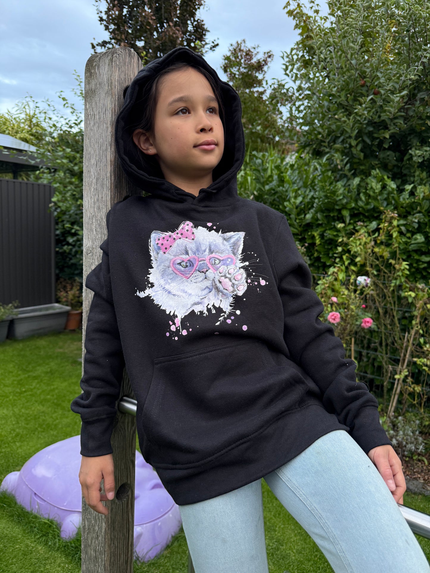 Joymotion Damen Hoodie schwarz XS-XL | Katze | Basic Kapuzenpullover