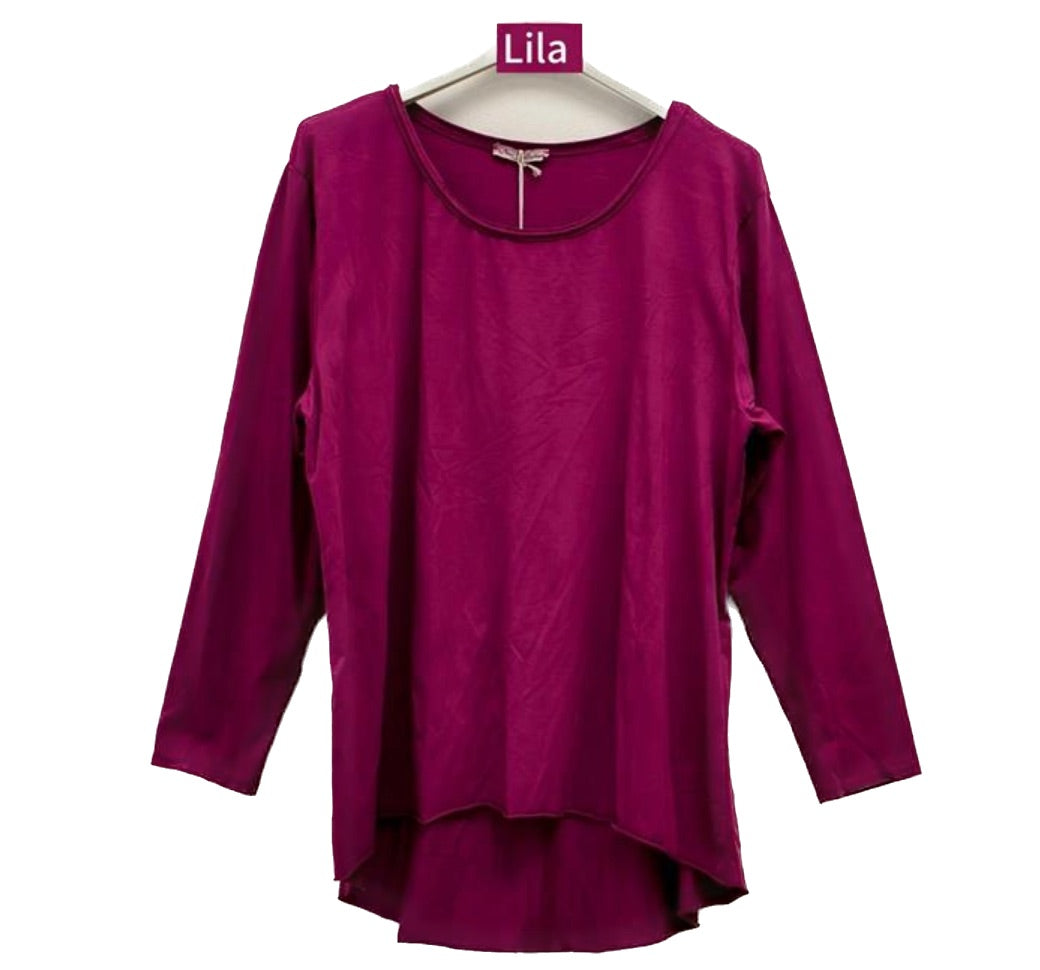 Damen Basic Shirt Baumwolle Lässig Longshirt Made in Italy Onesize 36-40