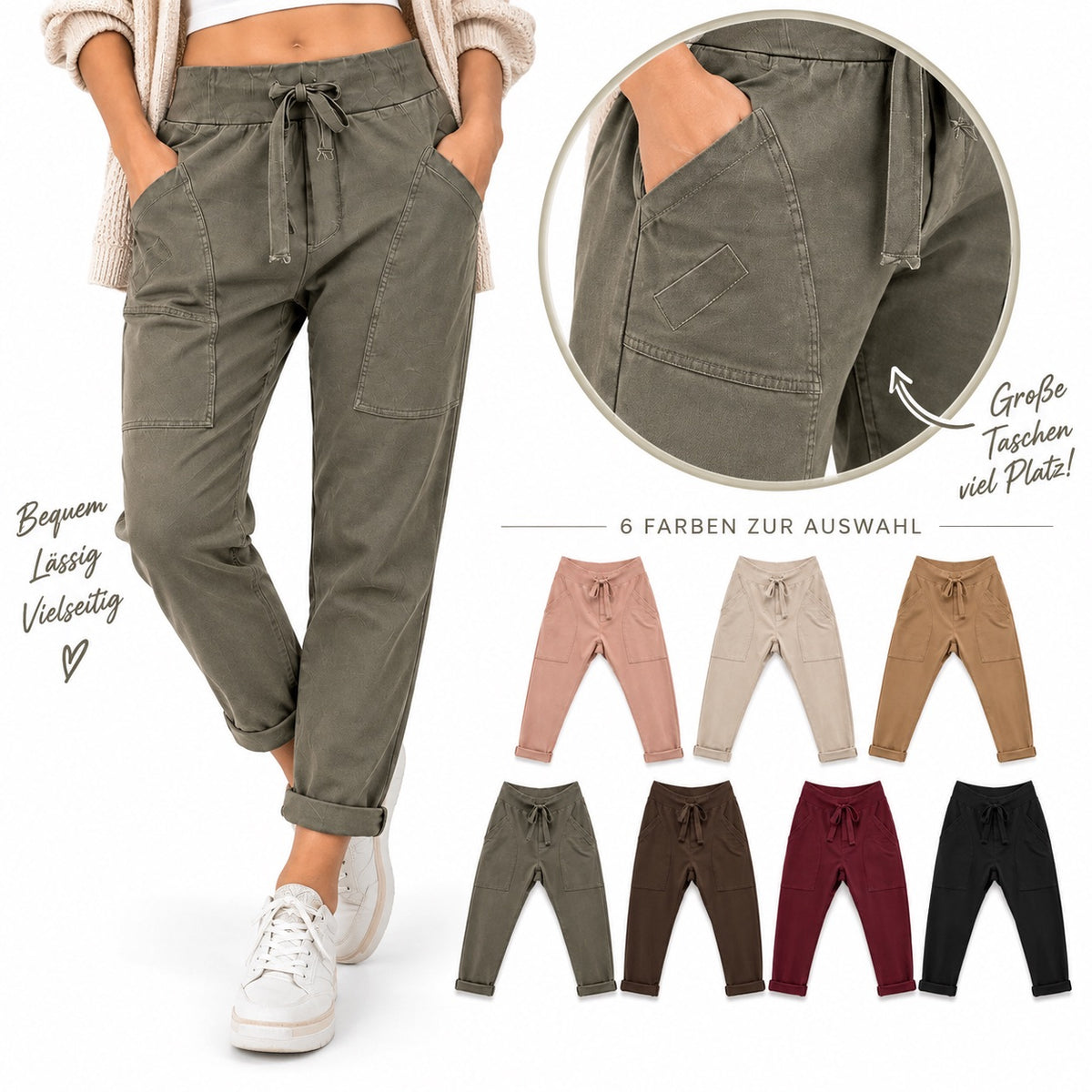 WENDY TRENDY Damen Jogpants Baggy Hose Jogger große Taschen Baumwolle Made in Italy S-XXL