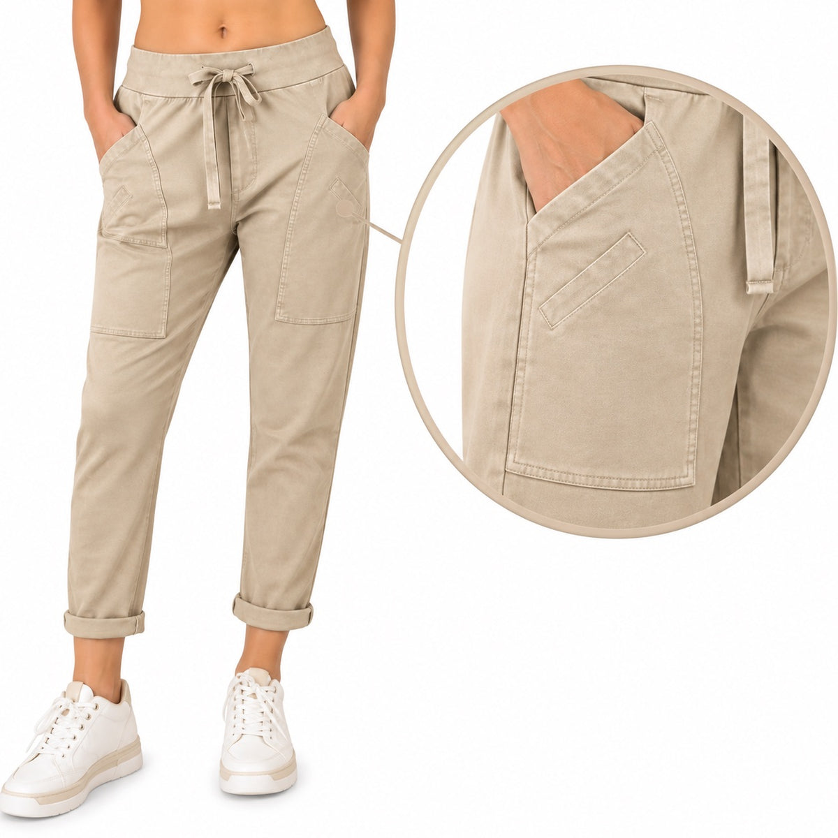 WENDY TRENDY Damen Jogpants Baggy Hose Jogger große Taschen Baumwolle Made in Italy S-XXL