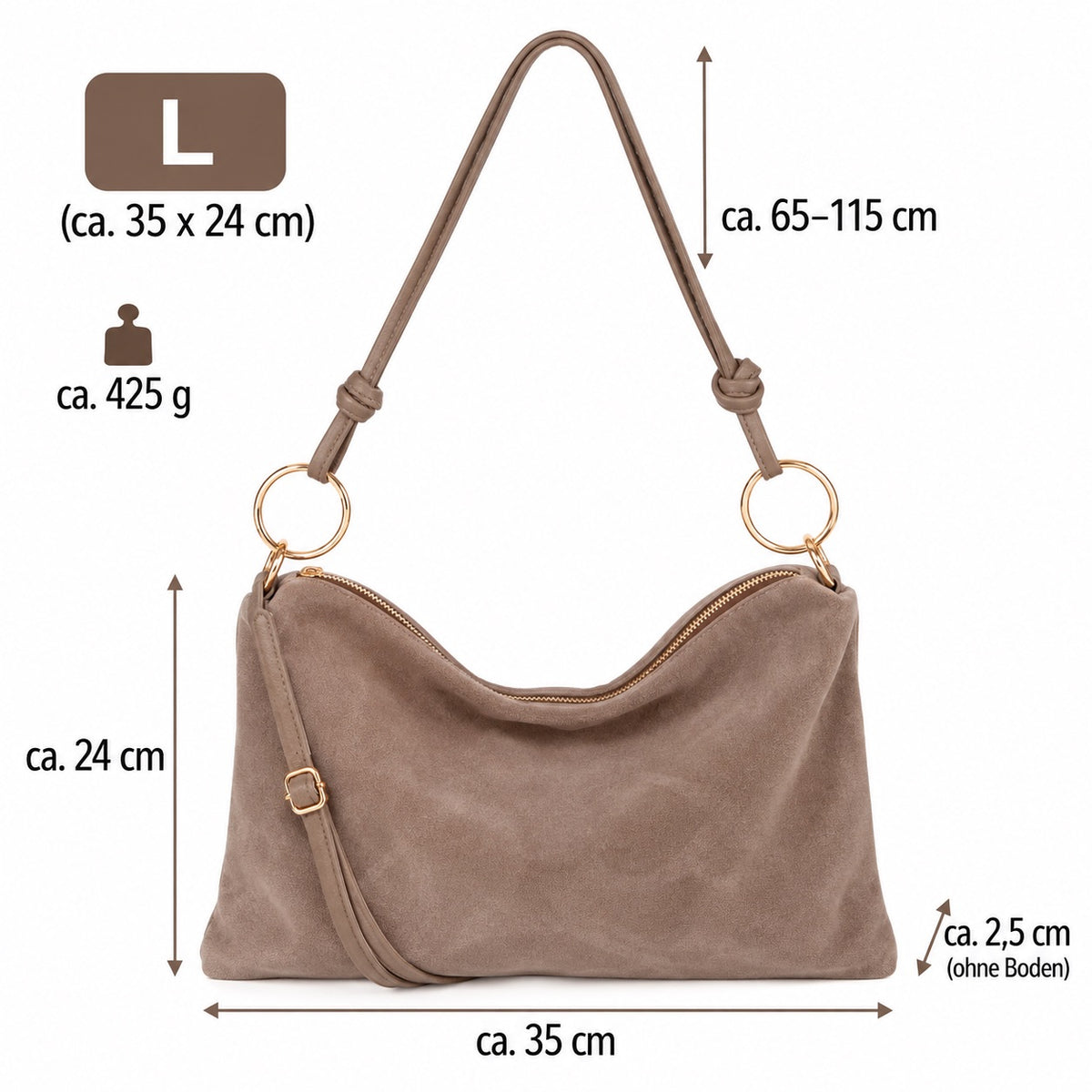 Damen Wildleder Schultertasche Echtleder S-L Made in Italy Crossbody Handtasche Tasche