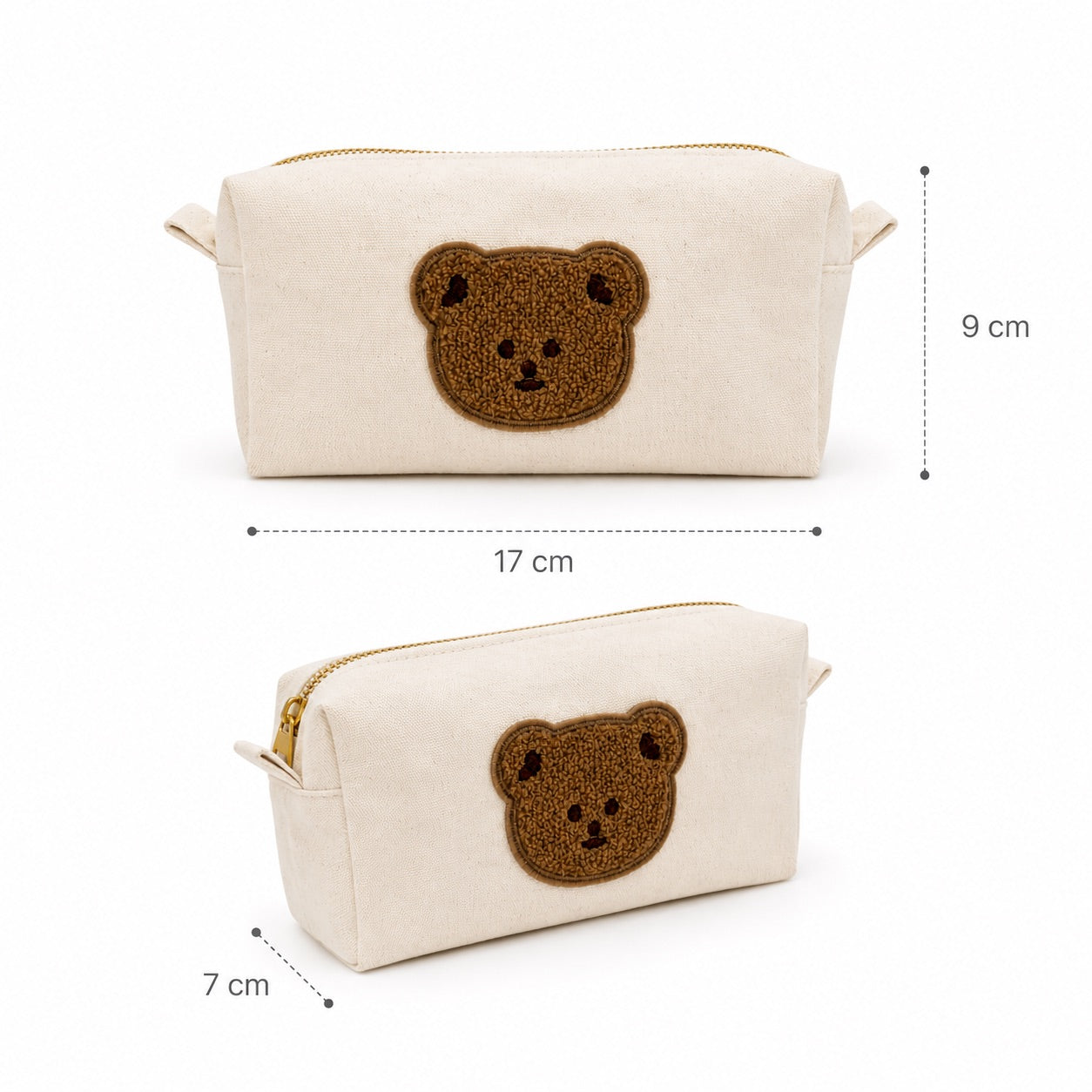 beige Kosmetiktasche S aus Baumwolle mit Bär Doppelherz Schmetterling leo | Kulturbeutel mit Reißverschluss | Make-up Tasche, Reiseorganizer, Geschenk für Frauen