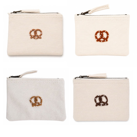 beige Handbestickte Geldbörse mit Brezel – Baumwolle Münztasche Geldbeutel
