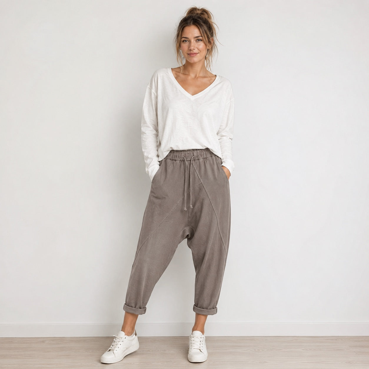 Wiya Damen Jogpants Baggy Boyfriend Hose Baumwolle Stretch One Size 38–40 schwarz