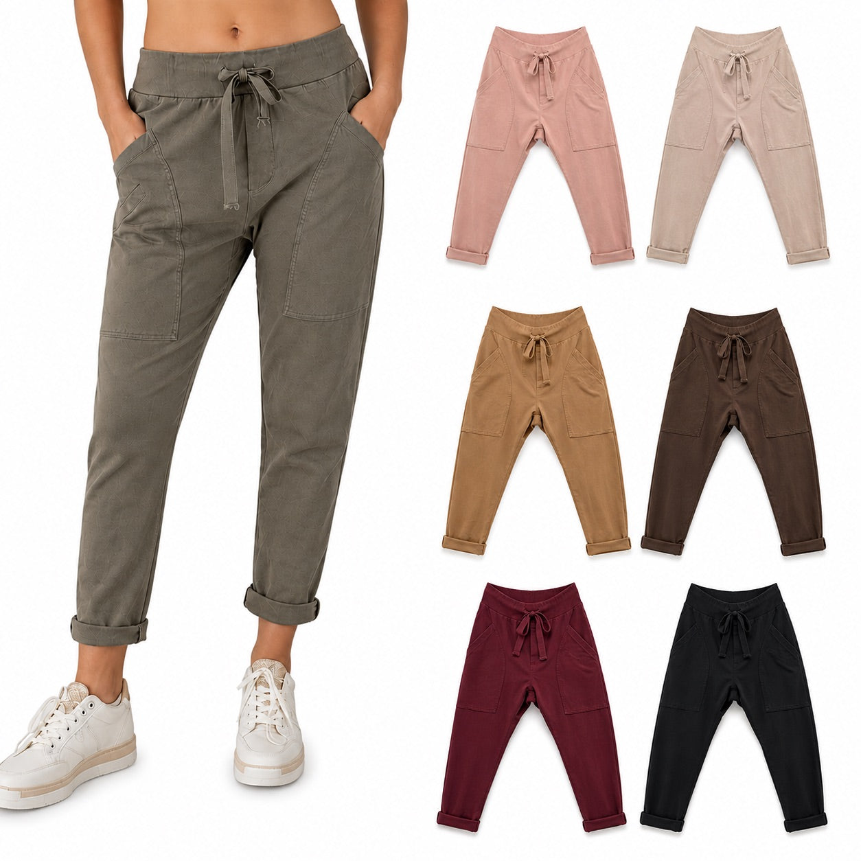 WENDY TRENDY Damen Jogpants Baggy Hose Jogger große Taschen Baumwolle Made in Italy S-XXL