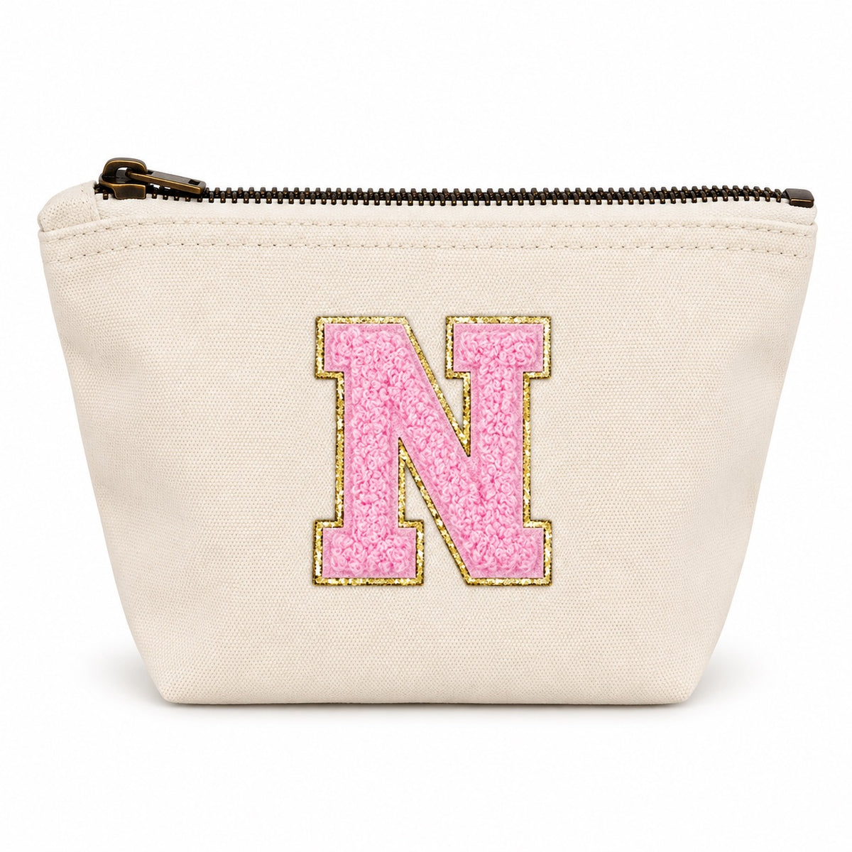 Rosa Initiale Beige Kosmetiktasche S • A–Z • Reise & Geschenkidee Buchstaben