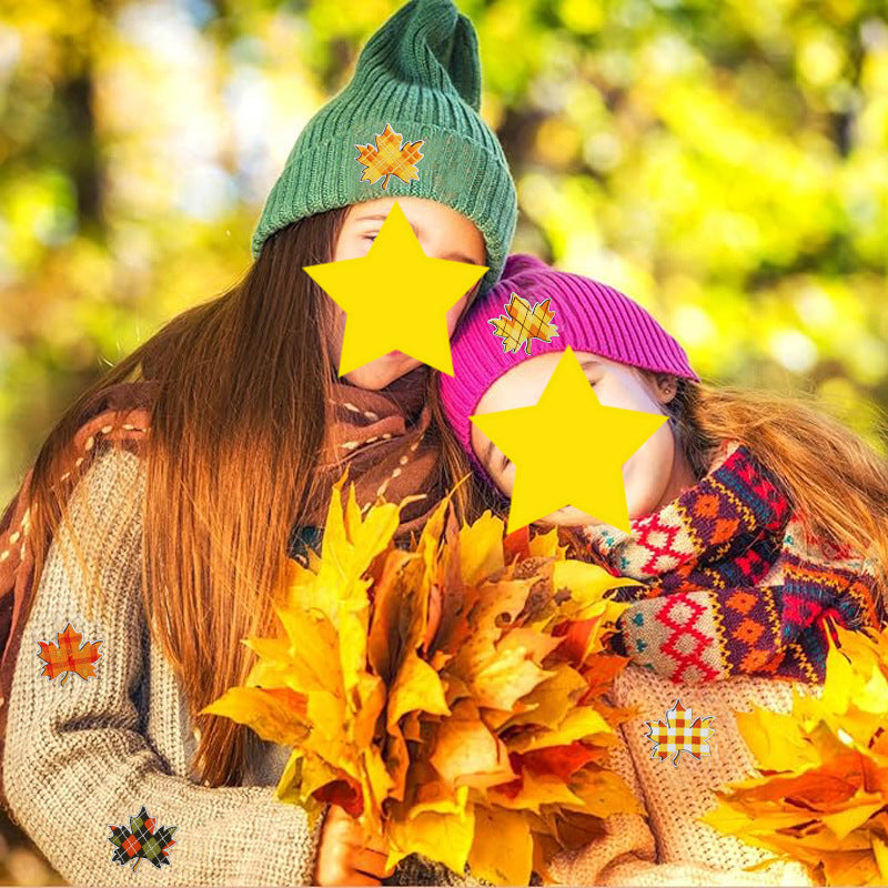 Herbstblatt Patch – Aufbügeln, Kariert & Leo Muster, ca. 6 cm, Goldblatt