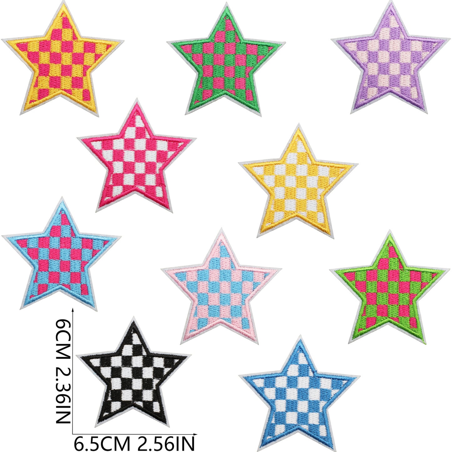 Stern Patch Karo Muster Applikation – Aufbügeln, DIY Bekleidung Taschen Deko