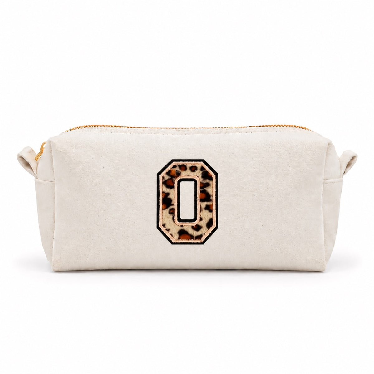 Kosmetiktasche mit Leo-Buchstaben A–Z oder Herz | Baumwolle Make-up Tasche S & L | Beige & Schwarz | Personalisiertes Geschenk für Frauen Kulturbeutel Reiseorganizer