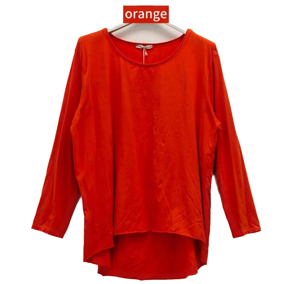 Damen Basic Shirt Baumwolle Lässig Longshirt Made in Italy Onesize 36-40