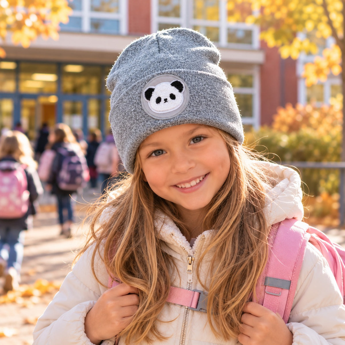 Bamboo Panda Face Beanie Schwarz – Warme Unisex Mütze für Kinder Schüler Damen Grau