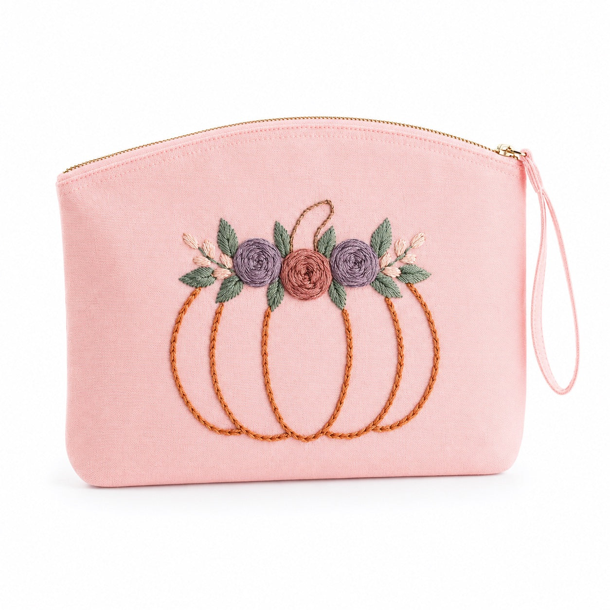 Damen Clutch Schwarz handbestickt – Kürbis mit Blumen – Handgelenktasche Kosmetiktasche Abendtasche Handmade Geschenkidee