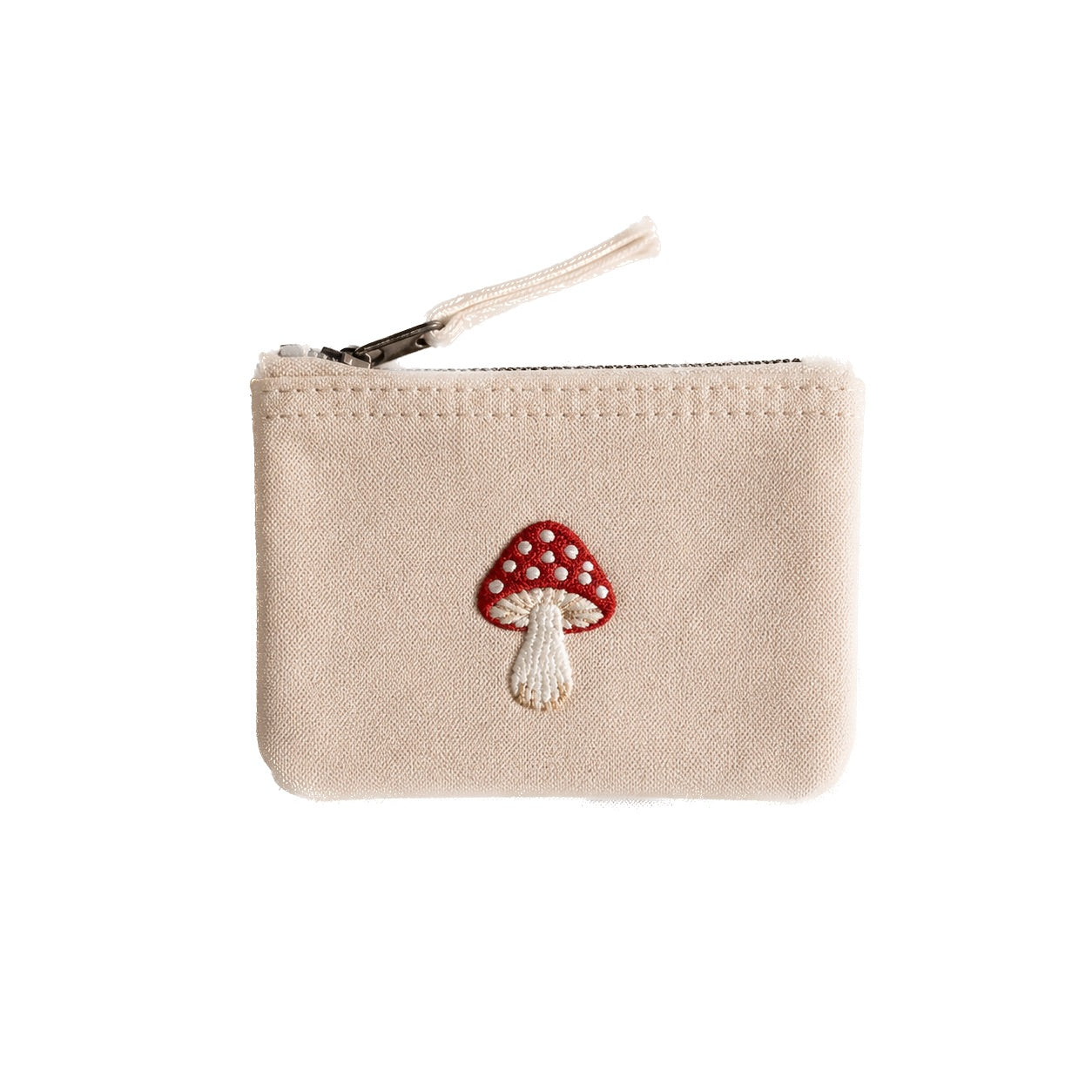 Handbestickte Geldbörse Glückspilz – Beige Baumwolle Münztasche Geldbeutel Portemonnaie – Handmade