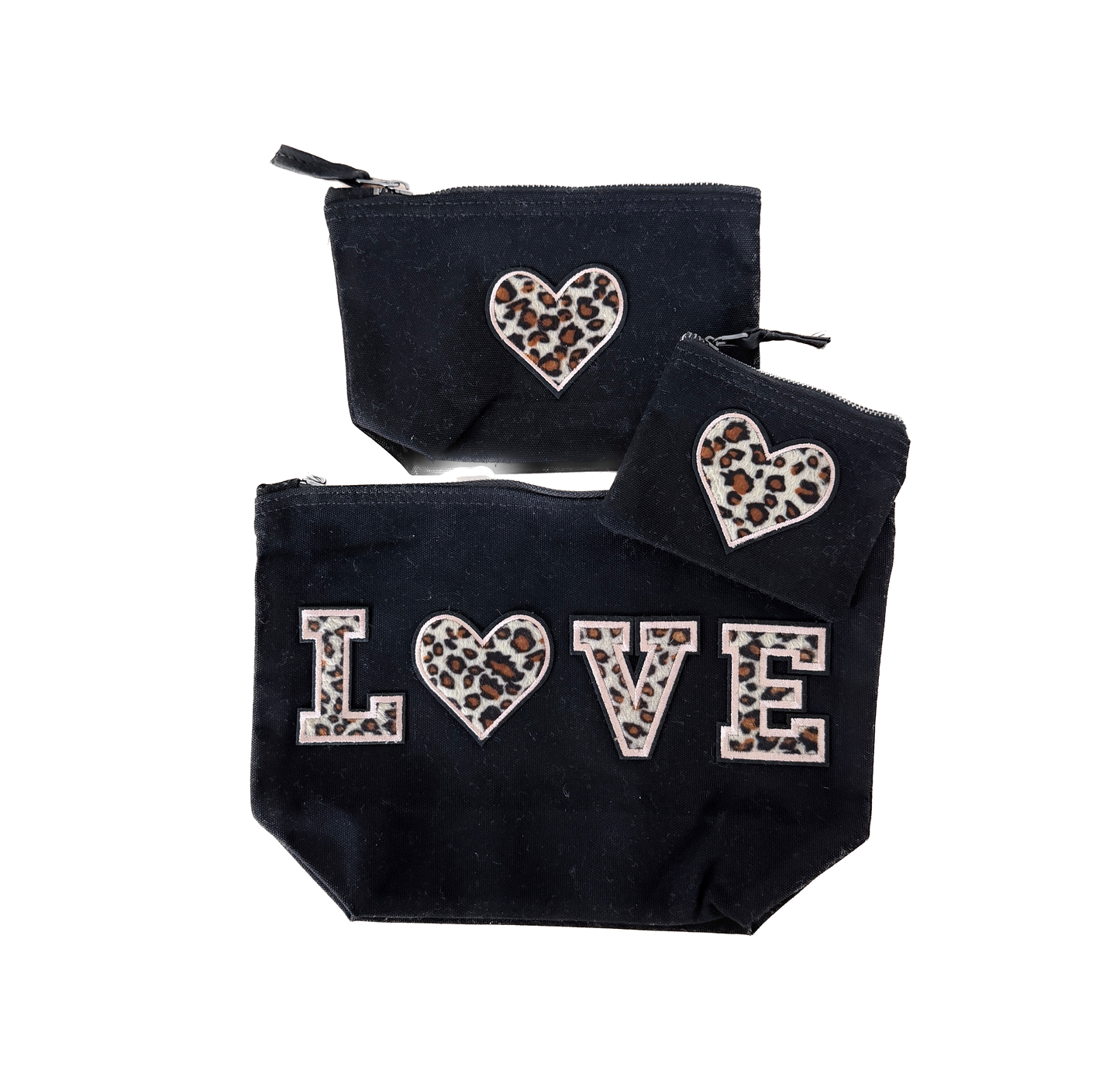 Schwarze Canvas Tasche mit Leo Herz – XS S M L Set | Premium Geschenk für Frauen