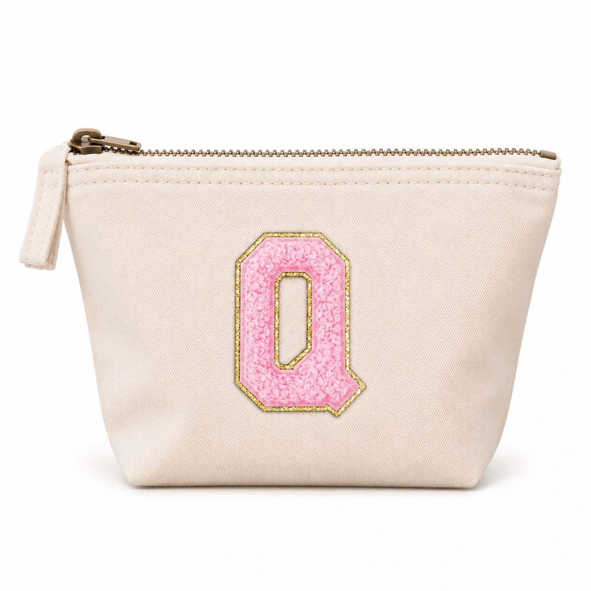 Rosa Initiale Beige Kosmetiktasche S • A–Z • Reise & Geschenkidee Buchstaben