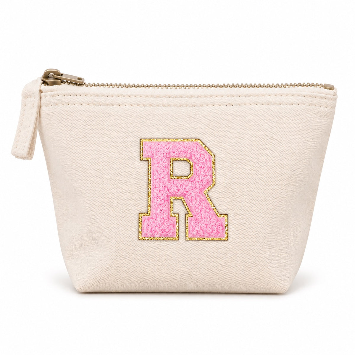 Rosa Initiale Beige Kosmetiktasche S • A–Z • Reise & Geschenkidee Buchstaben