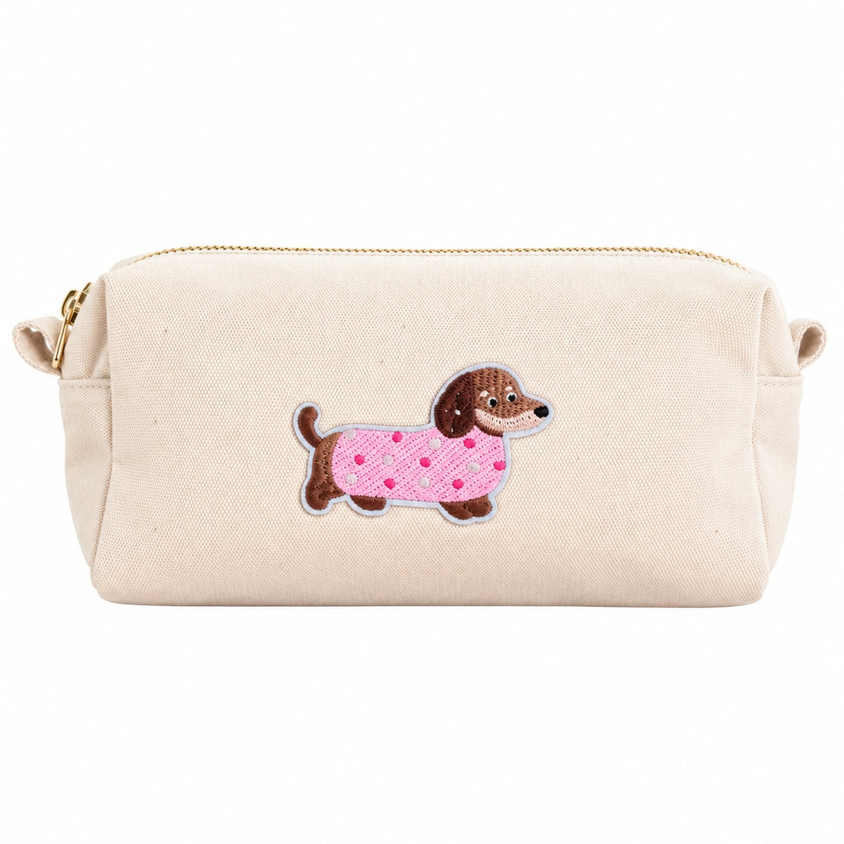 Kosmetiktasche S aus Baumwolle mit Dackel – Beige Make-up Tasche mit Reißverschluss, Kulturbeutel, Reiseorganizer & Geschenk für Frauen