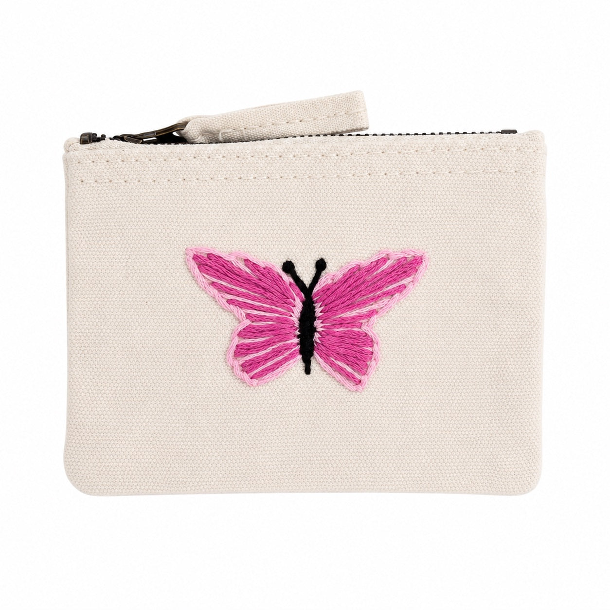 Handbestickte Geldbörse mit Schmetterling – Baumwolle Münztasche Geldbeutel Grün Blau Lila Gelb Braun