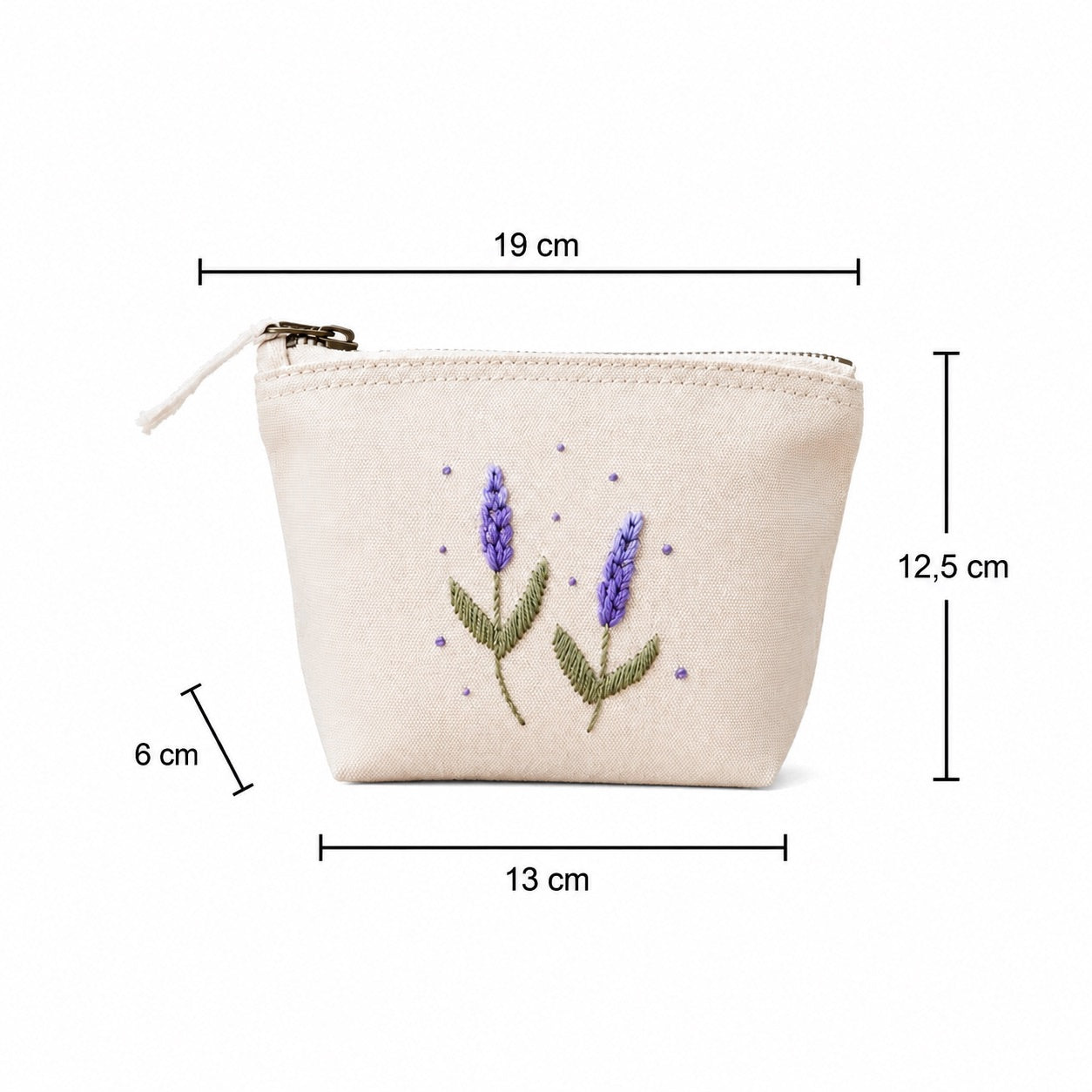 Handbestickte Canvas Kosmetiktasche Damen – Lavendel & Hummel Stickerei – Hochwertige Schminktasche aus Baumwolle mit Reißverschluss – Kulturbeutel Reise Organizer – Handmade Geschenk für Frauen
