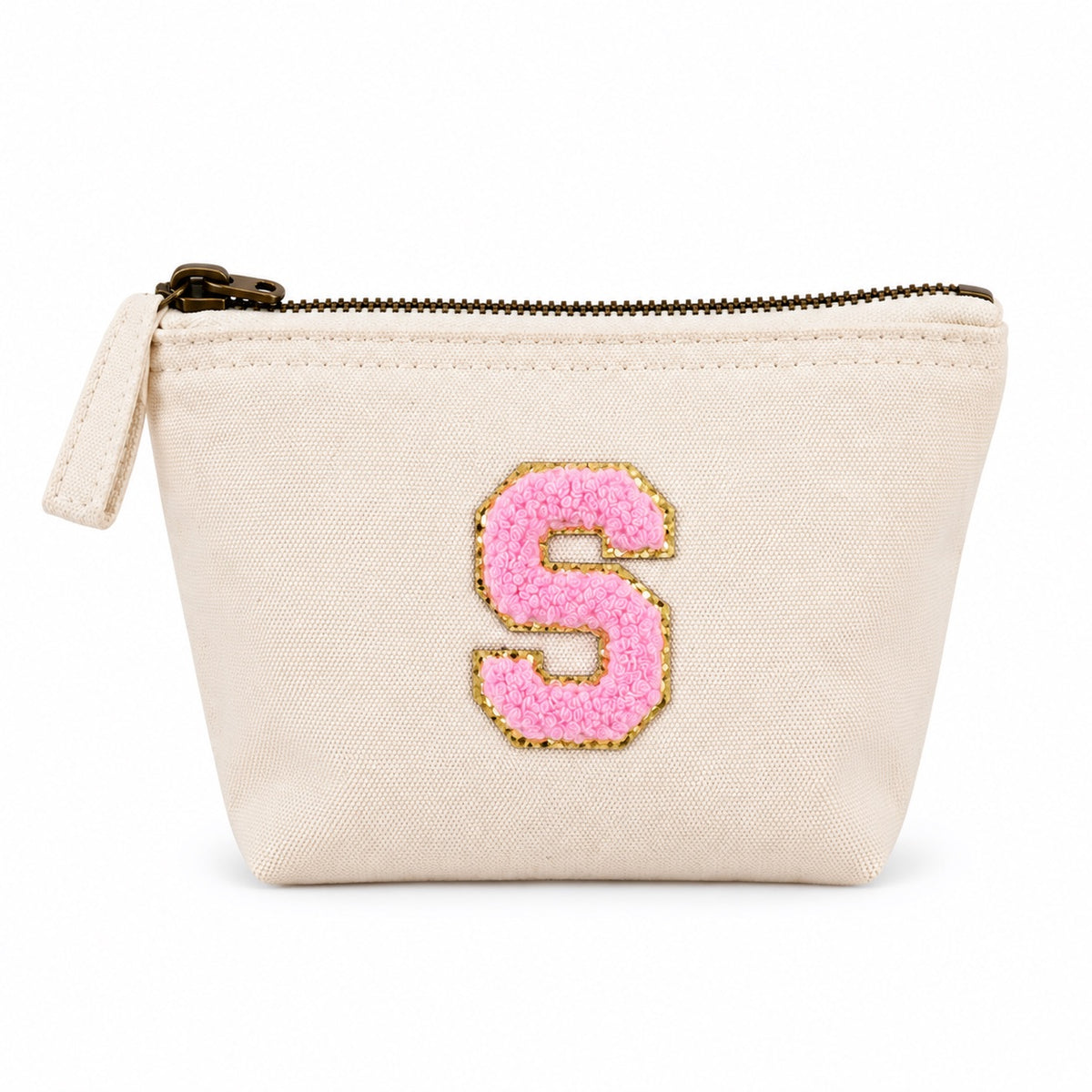 Rosa Initiale Beige Kosmetiktasche S • A–Z • Reise & Geschenkidee Buchstaben