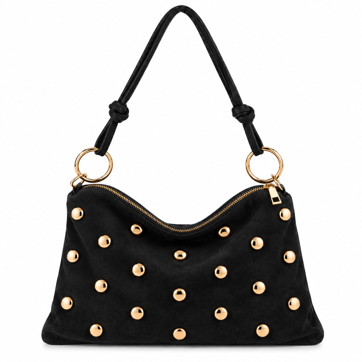 Damen Schultertasche Echt Wildleder mit goldfarbenen Nieten – Made in Italy – 2 Looks – Handtasche Crossbody S/L Tasche
