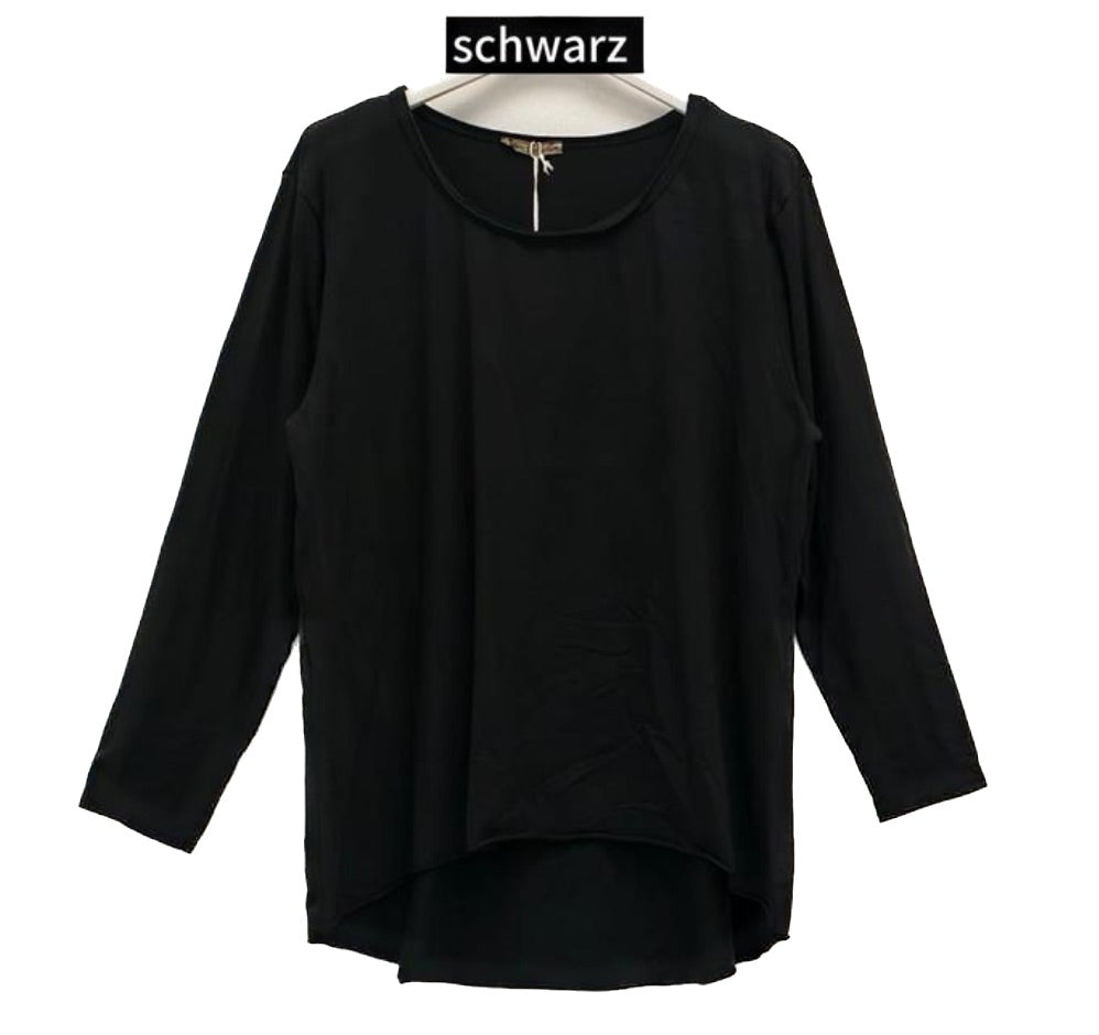 Damen Basic Shirt Baumwolle Lässig Longshirt Made in Italy Onesize 36-40