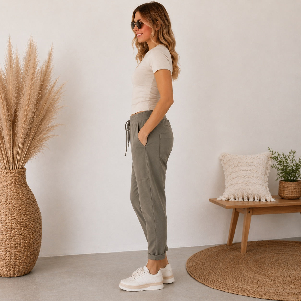 WENDY TRENDY Damen Jogpants Baggy Hose Jogger große Taschen Baumwolle Made in Italy S-XXL