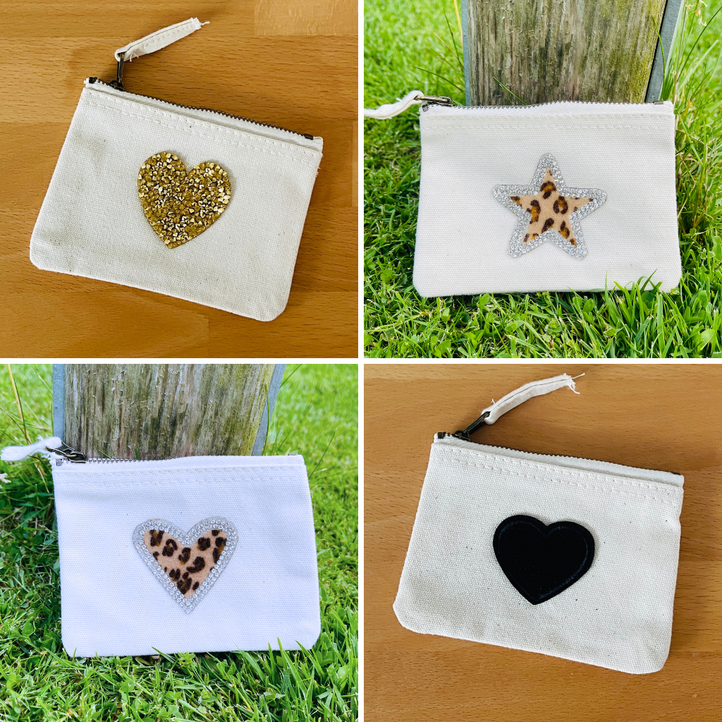 XS Geldbörse Kartenetui Leo Herz Stern Beige – Baumwolle Täschchen DIY | Gebügelt