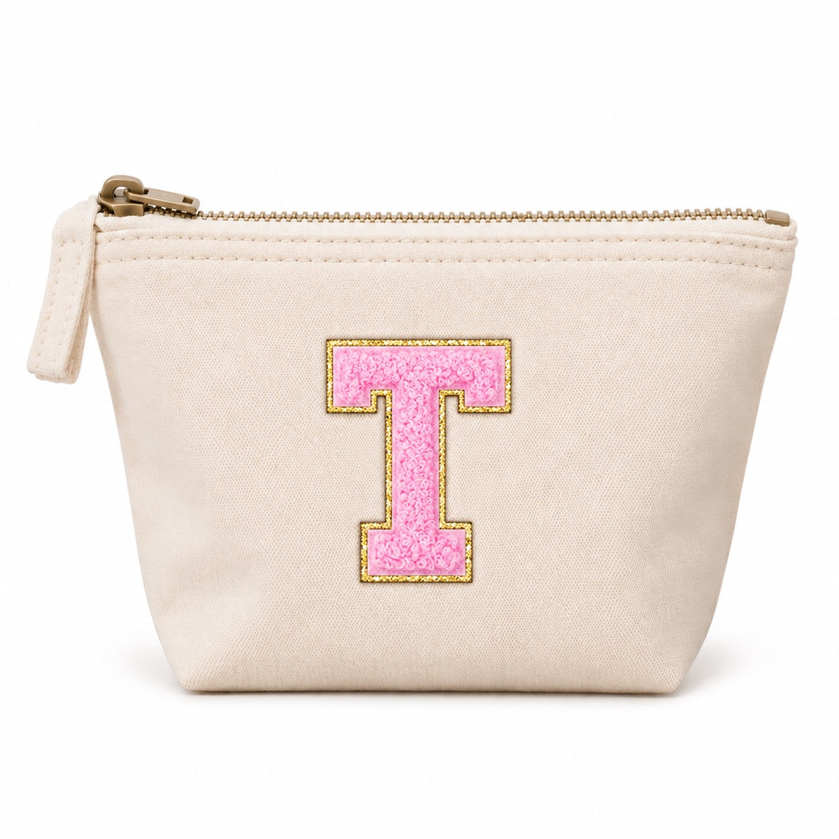 Rosa Initiale Beige Kosmetiktasche S • A–Z • Reise & Geschenkidee Buchstaben