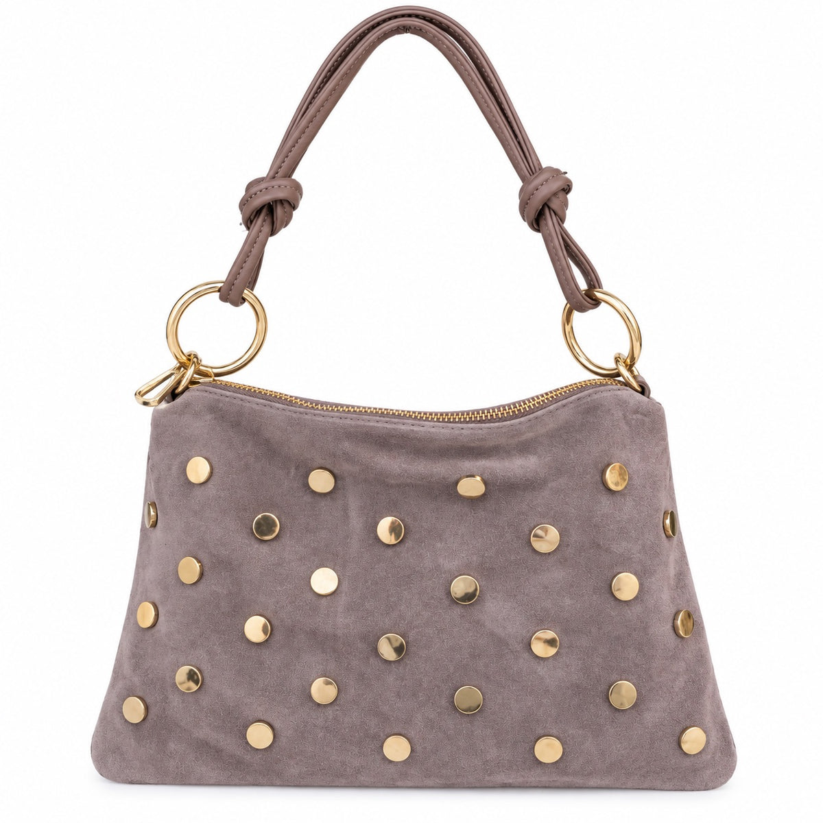 Damen Schultertasche Echt Wildleder mit goldfarbenen Nieten – Made in Italy – 2 Looks – Handtasche Crossbody S/L Tasche