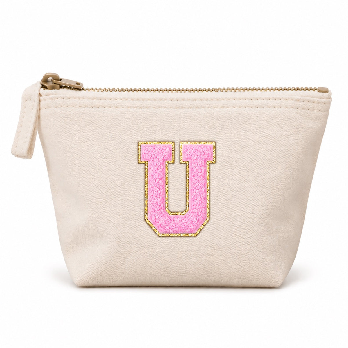 Rosa Initiale Beige Kosmetiktasche S • A–Z • Reise & Geschenkidee Buchstaben