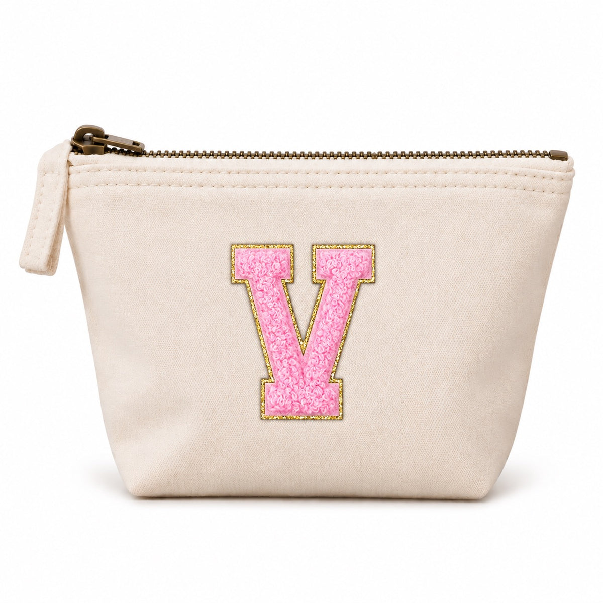 Rosa Initiale Beige Kosmetiktasche S • A–Z • Reise & Geschenkidee Buchstaben