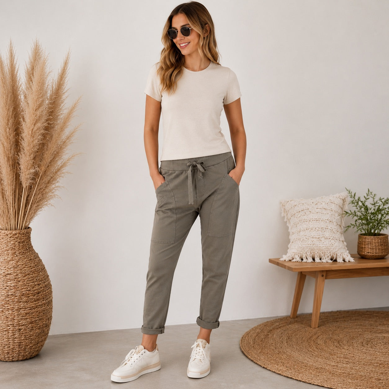 WENDY TRENDY Damen Jogpants Baggy Hose Jogger große Taschen Baumwolle Made in Italy S-XXL