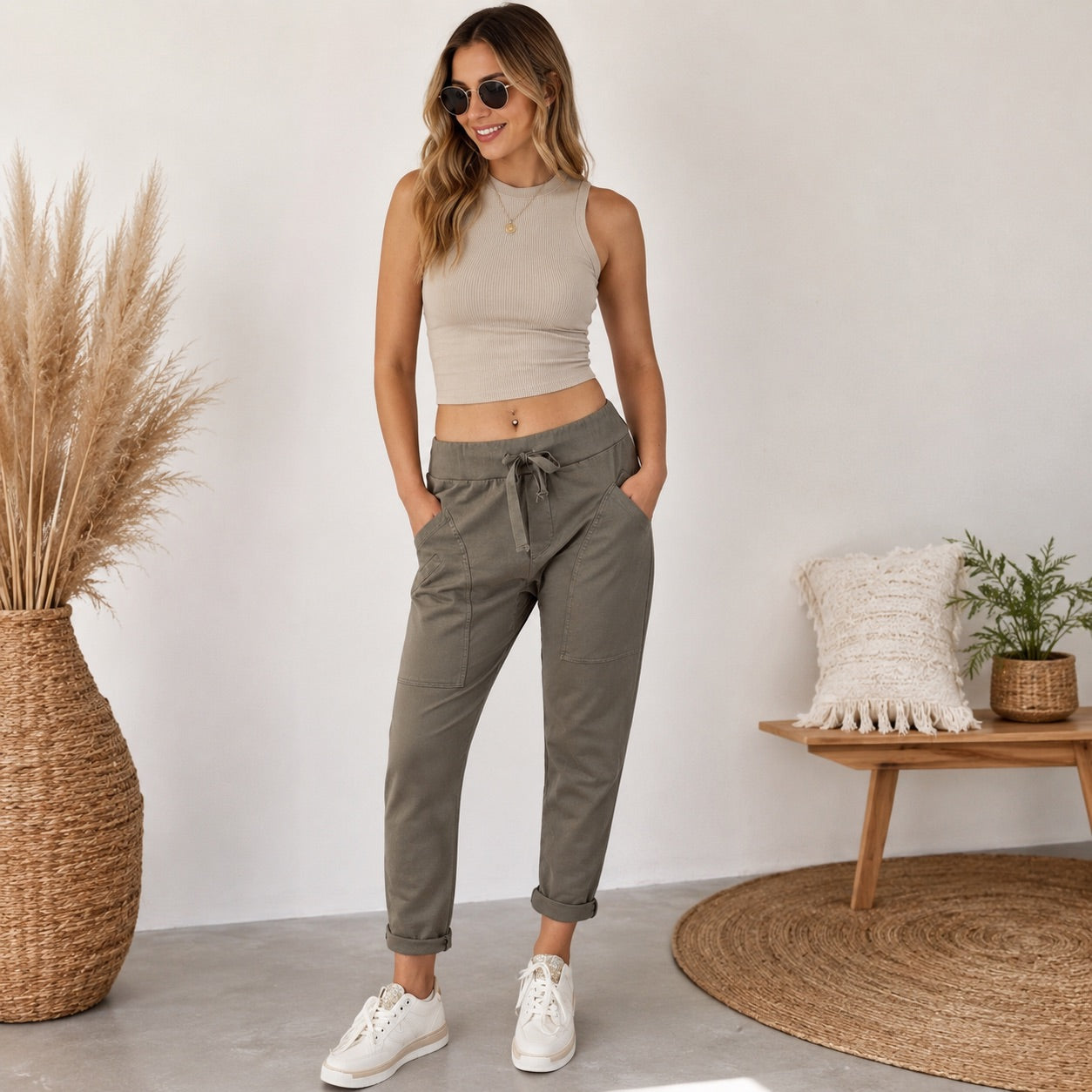 WENDY TRENDY Damen Jogpants Baggy Hose Jogger große Taschen Baumwolle Made in Italy S-XXL