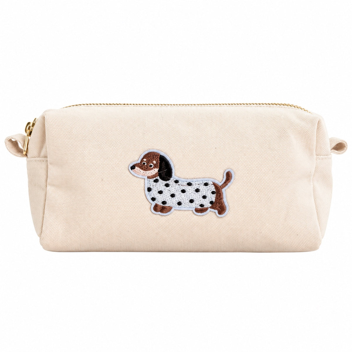 Kosmetiktasche S aus Baumwolle mit Dackel – Beige Make-up Tasche mit Reißverschluss, Kulturbeutel, Reiseorganizer & Geschenk für Frauen