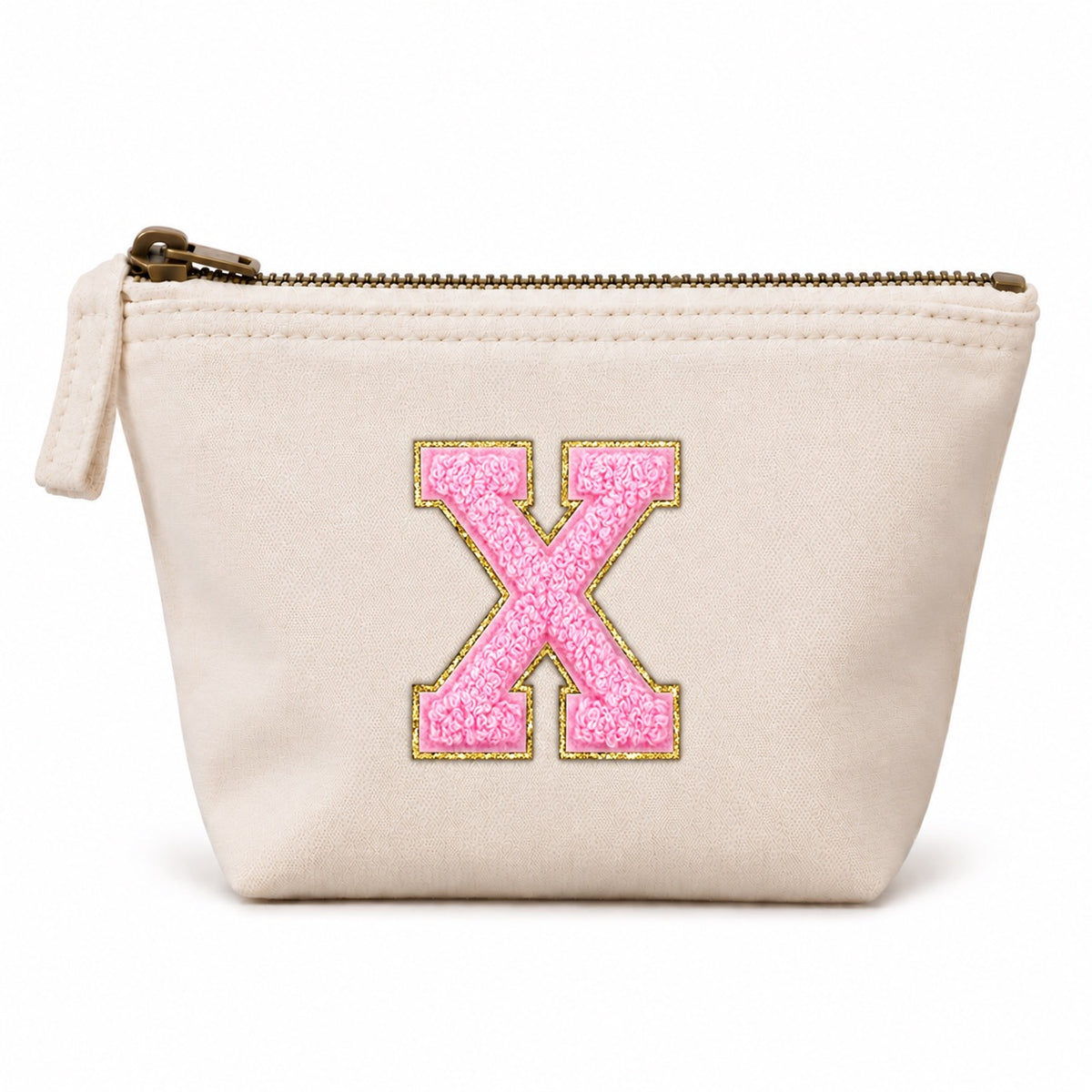Rosa Initiale Beige Kosmetiktasche S • A–Z • Reise & Geschenkidee Buchstaben