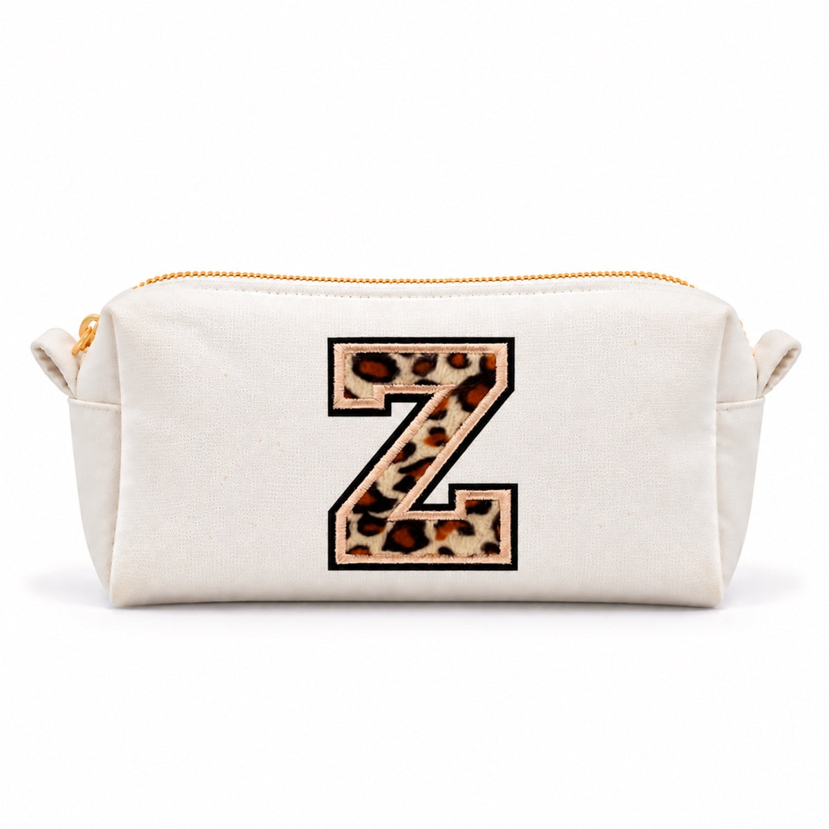 Kosmetiktasche mit Leo-Buchstaben A–Z oder Herz | Baumwolle Make-up Tasche S & L | Beige & Schwarz | Personalisiertes Geschenk für Frauen Kulturbeutel Reiseorganizer