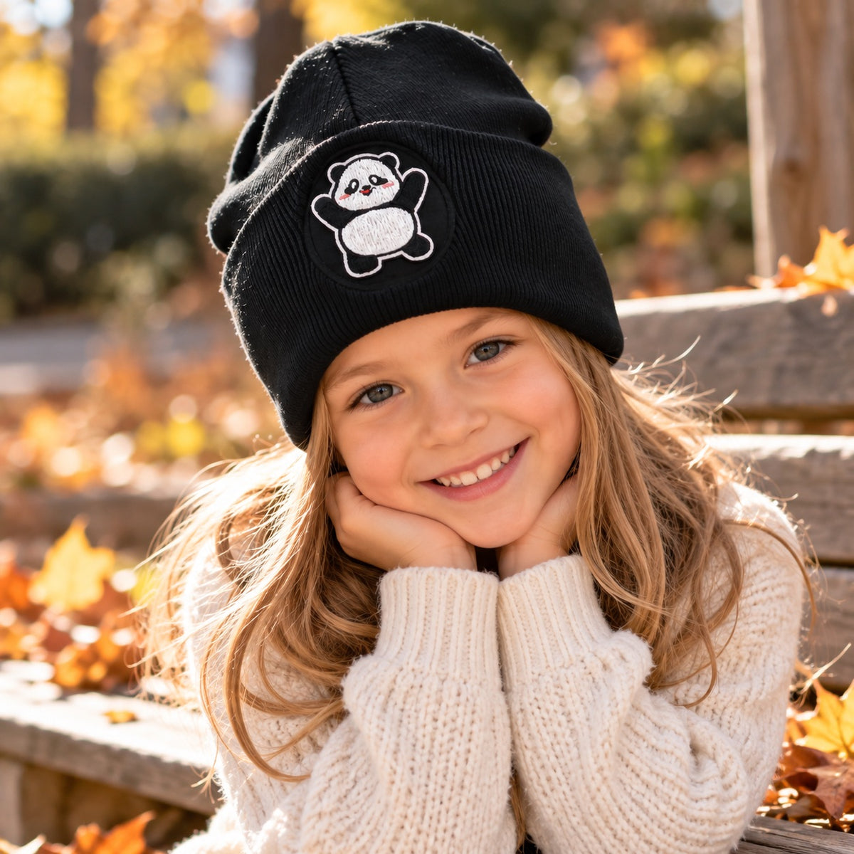 Bamboo Panda Face Beanie Schwarz – Warme Unisex Mütze für Kinder Schüler Damen Grau