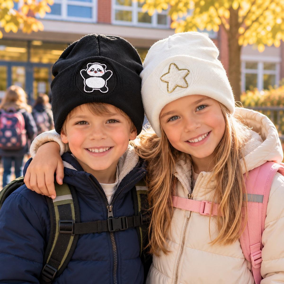 Bamboo Panda Face Beanie Schwarz – Warme Unisex Mütze für Kinder Schüler Damen Grau